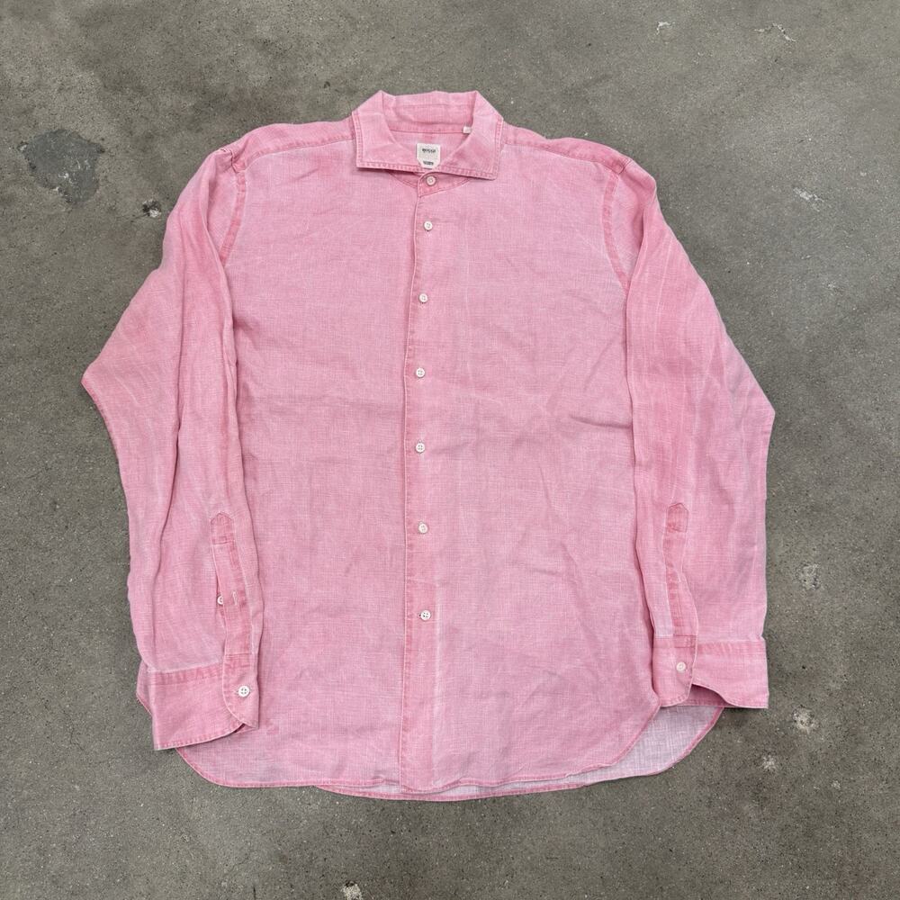 Boggi Milano Shirt Mens XXL Pink French Linen Long Sleeve Button Up Italy